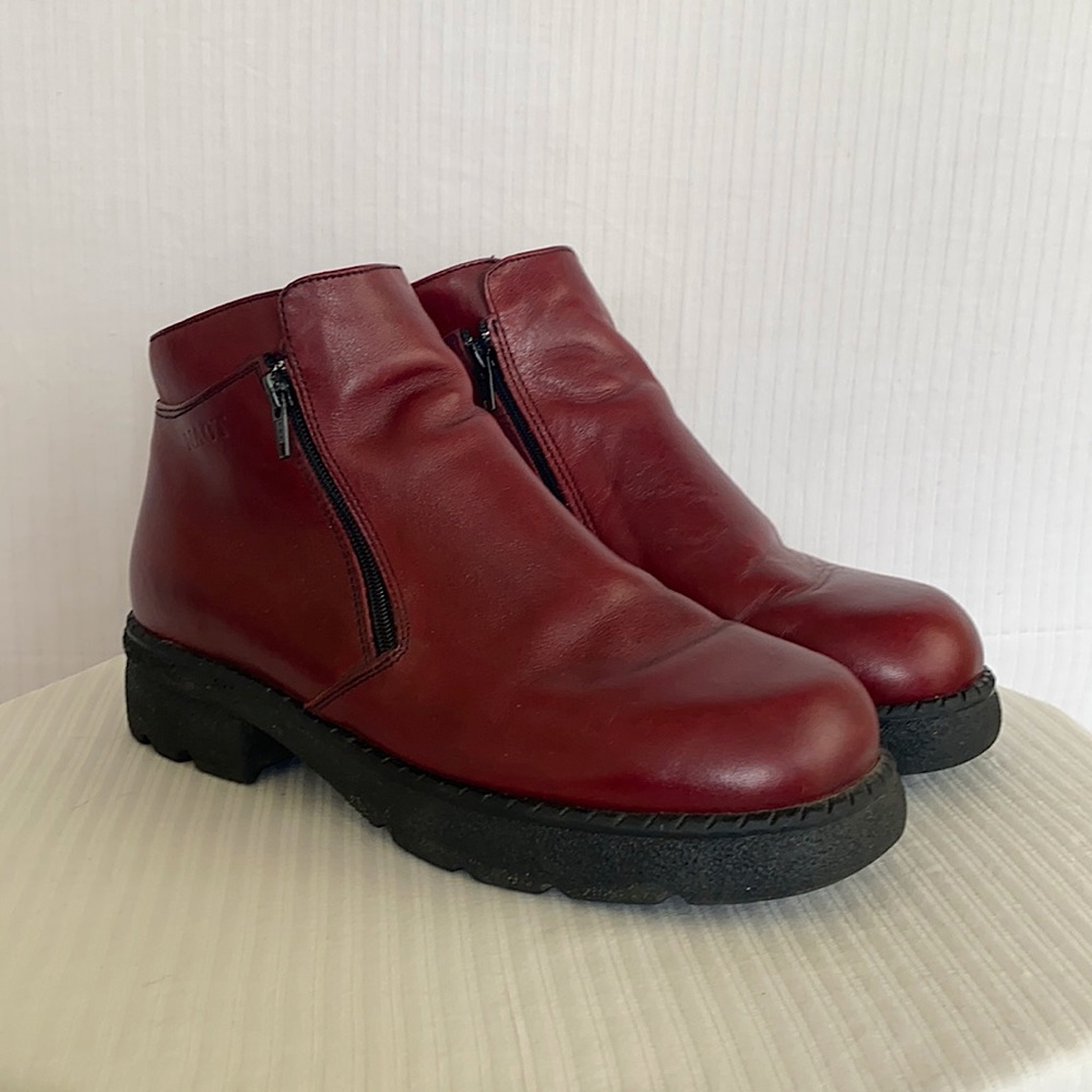 Red leather Naot double zip boots